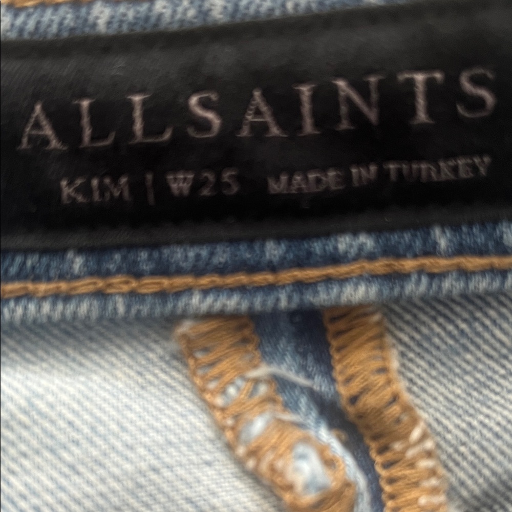 All Saints Kim TwoTone Light and Dark Blue Cropped Jeans - Picture 2 of 4